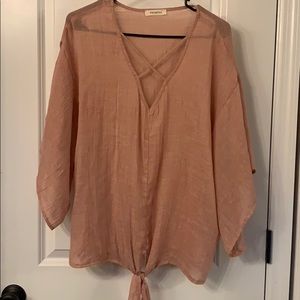 Blush tie front tunic top